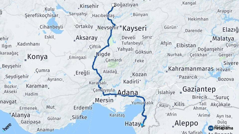 Hatay Boğazlıyan Arası Kaç Km - Yol Tarifi