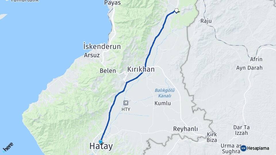 Hatay Buhara Hassa Arası Kaç Km - Yol Haritası