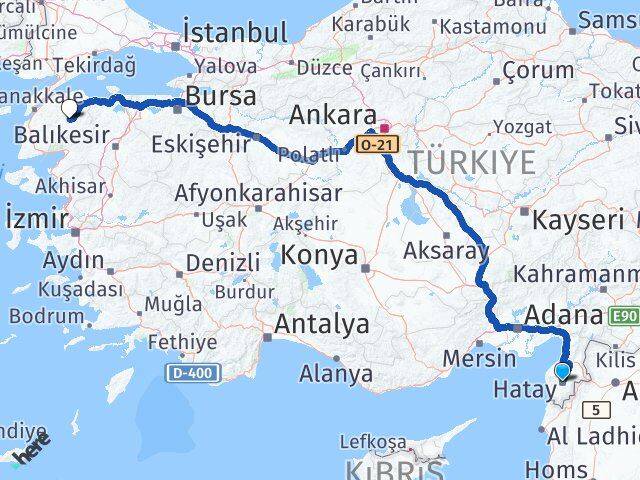 Hatay Çan Çanakkale Arası Kaç Km - Yol Haritası