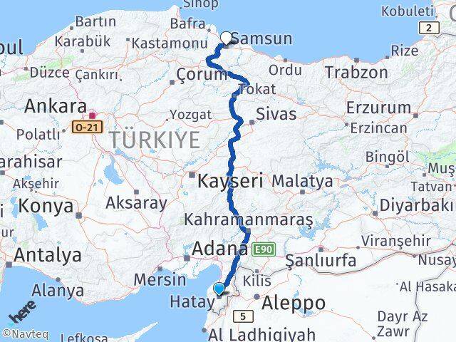 Hatay Canik Samsun Arası Kaç Km - Yol Haritası