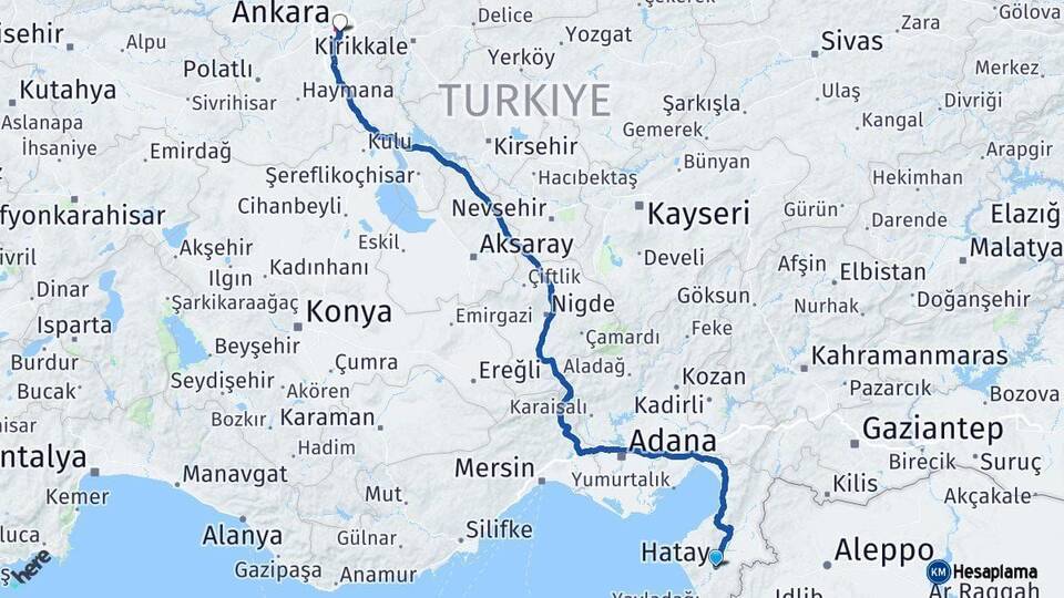 Hatay Çankaya Ankara Arası Kaç Km - Yol Haritası