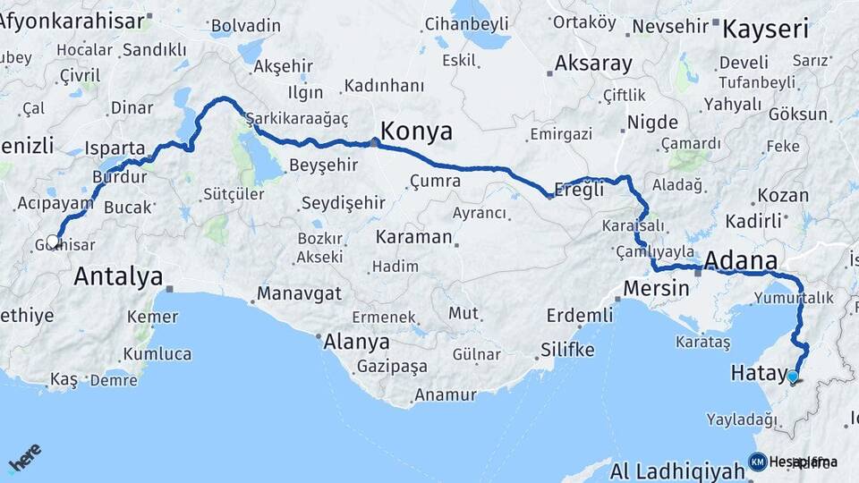 Hatay Çavdır Burdur Arası Kaç Km - Yol Haritası