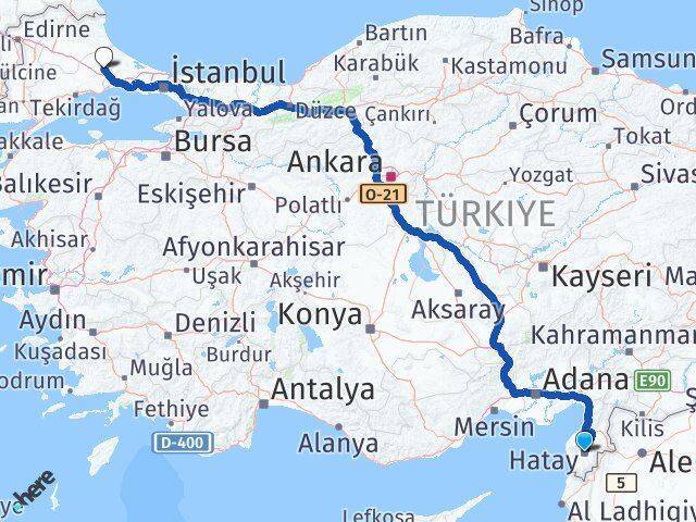 Hatay Çerkezköy Arası Kaç Km - Yol Tarifi