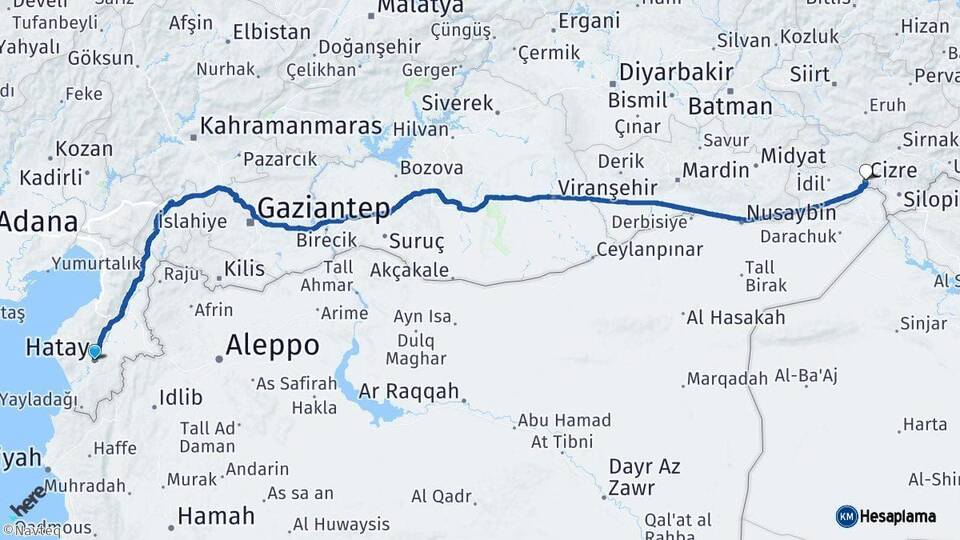 Hatay Cizre Şırnak Arası Kaç Km - Yol Haritası