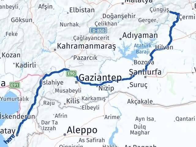 Hatay Çüngüş Diyarbakır Arası Kaç Km - Yol Haritası