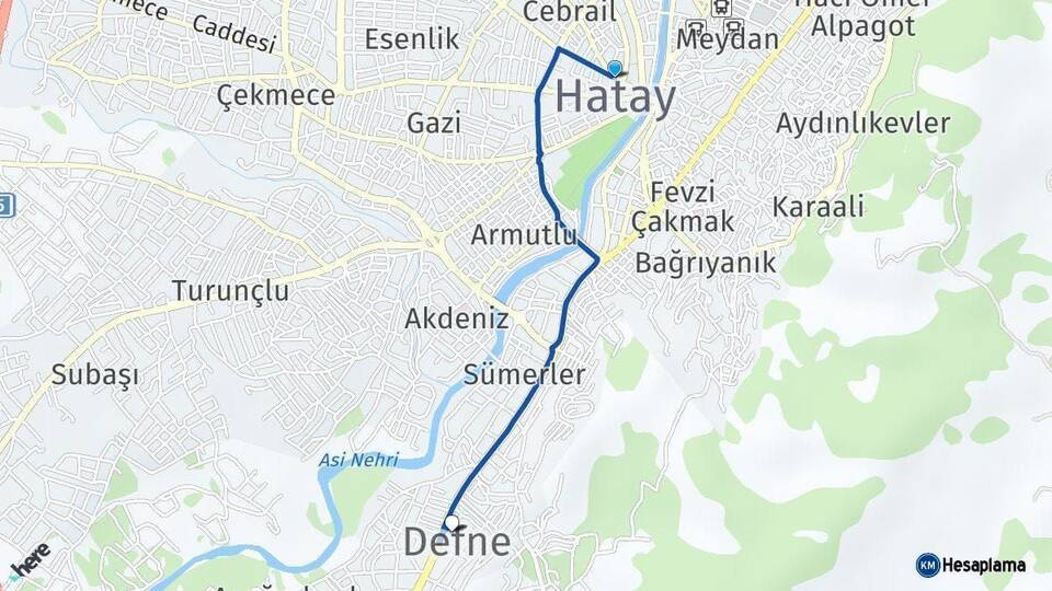 Hatay Defne Arası Kaç Km - Yol Haritası
