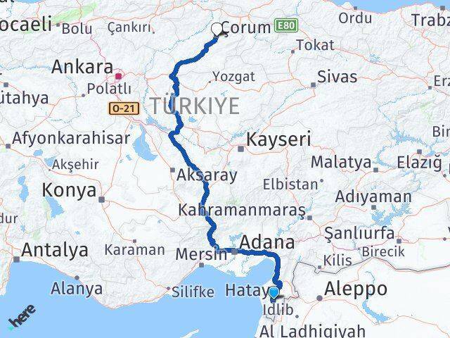 Defne Çorum Arası Kaç Km - Yol Tarifi