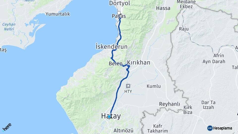 Hatay Defne Payas Arası Kaç Km - Yol Haritası