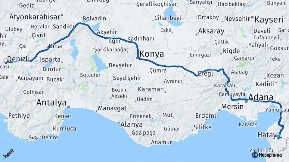 Hatay Denizli Arası Kaç Km - Yol Haritası