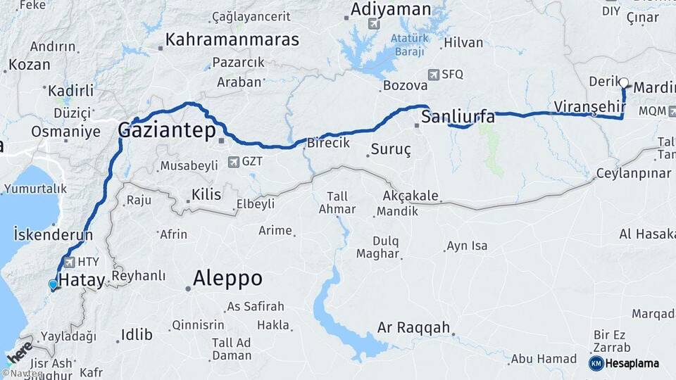 Hatay Derik Mardin Arası Kaç Km - Yol Haritası