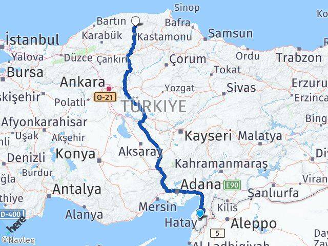 Hatay Devrekani Kastamonu Arası Kaç Km - Yol Haritası
