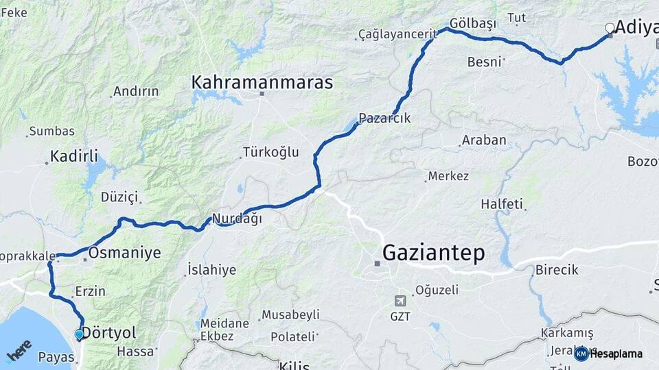 Hatay Dörtyol Adıyaman Arası Kaç Km - Yol Haritası