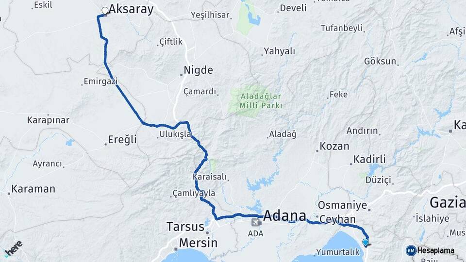 Hatay Dörtyol Aksaray Arası Kaç Km - Yol Haritası