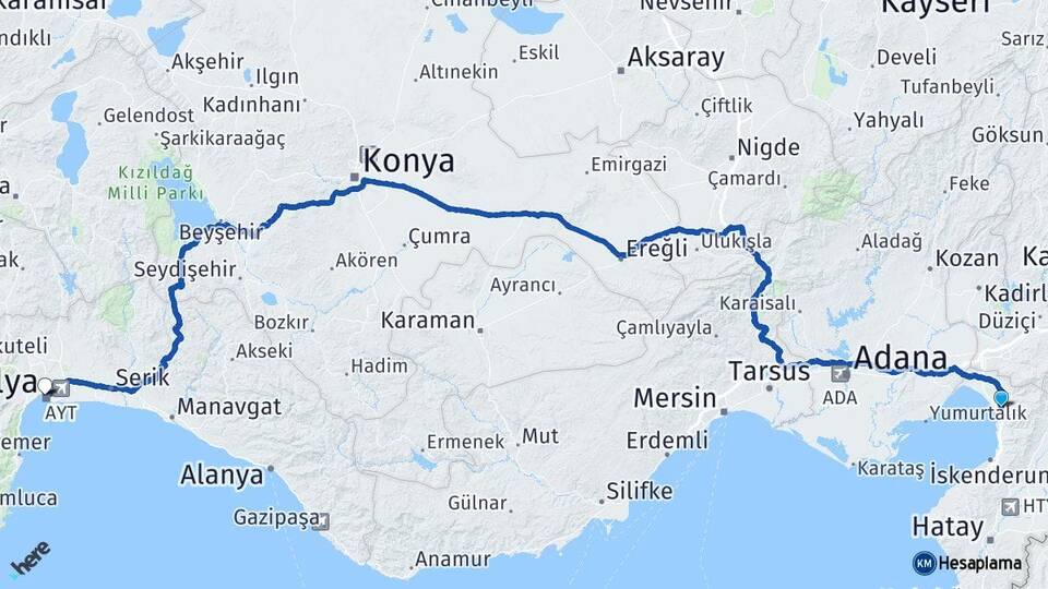 Hatay Dörtyol Antalya Arası Kaç Km - Yol Haritası