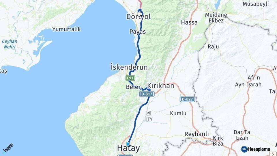 Hatay Dörtyol Arası Kaç Km - Yol Haritası