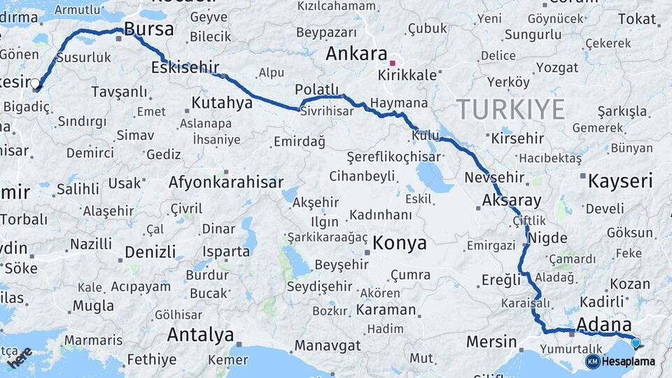 Hatay Dörtyol Balıkesir Arası Kaç Km - Yol Haritası