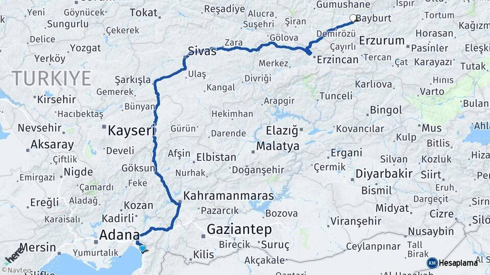 Hatay Dörtyol Bayburt Arası Kaç Km - Yol Haritası