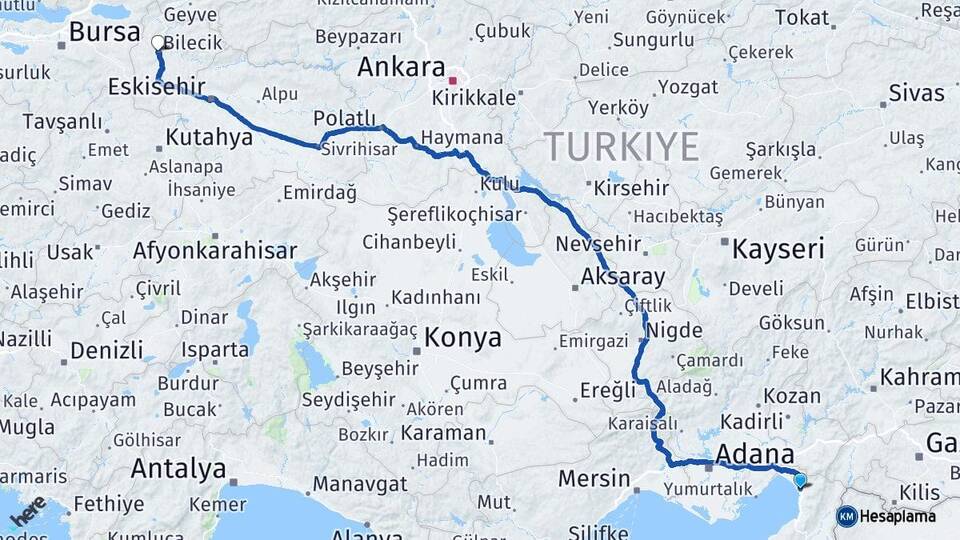 Hatay Dörtyol Bilecik Arası Kaç Km - Yol Haritası