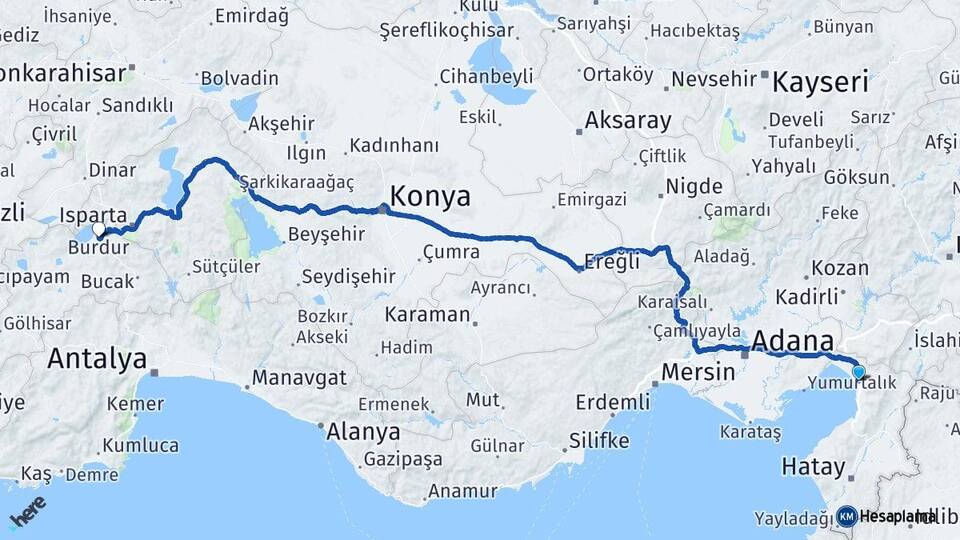 Hatay Dörtyol Burdur Arası Kaç Km - Yol Haritası
