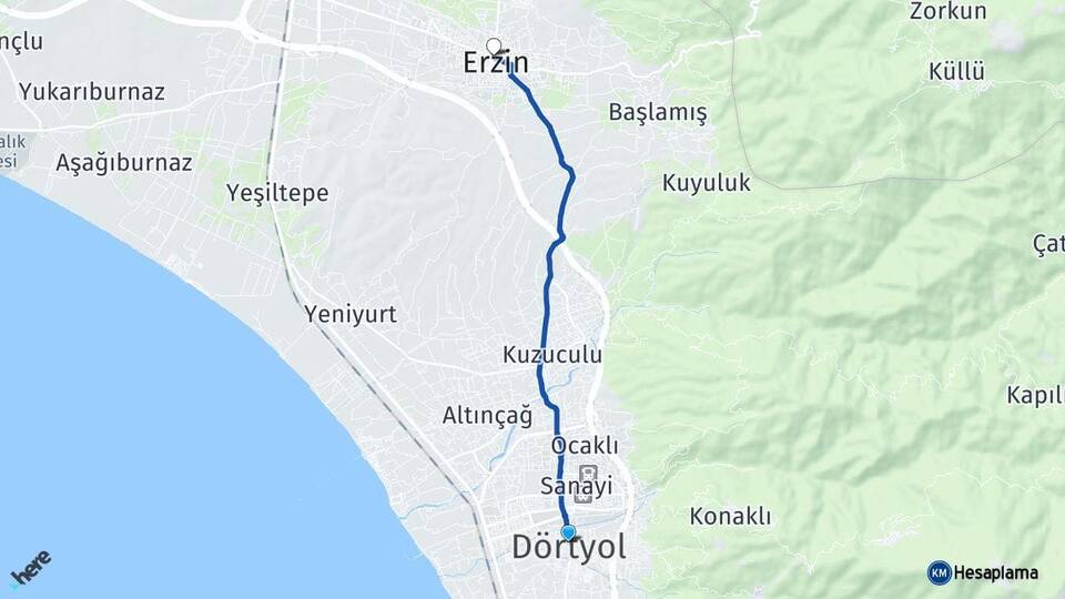 Hatay Dörtyol Erzin Arası Kaç Km - Yol Haritası