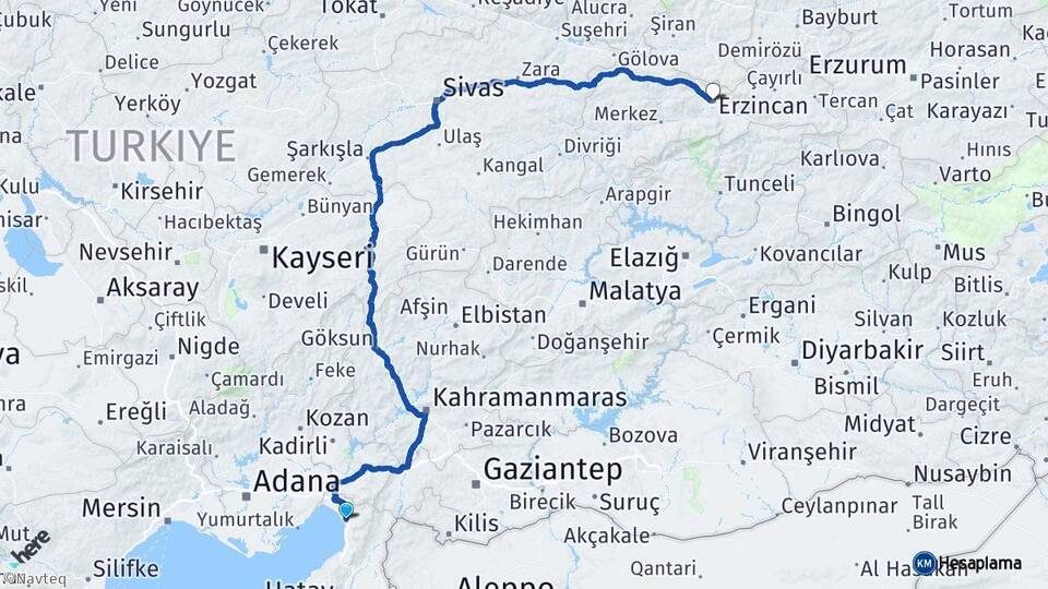 Hatay Dörtyol Erzincan Arası Kaç Km - Yol Haritası