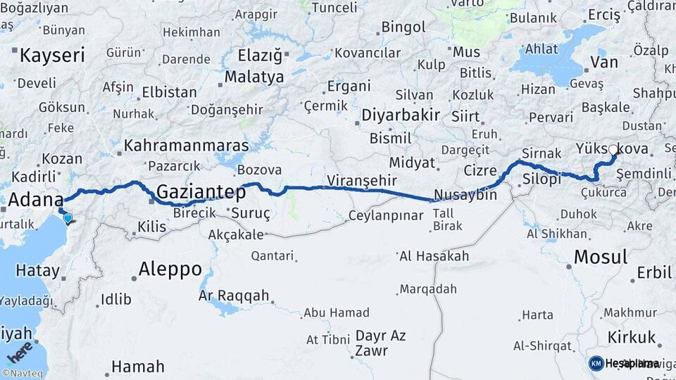 Hatay Dörtyol Hakkari Arası Kaç Km - Yol Haritası