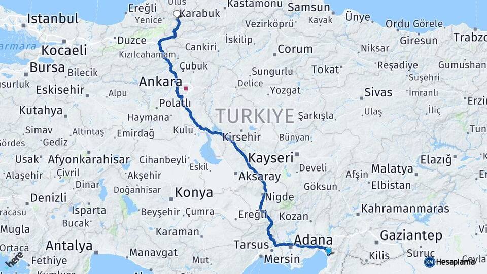 Hatay Dörtyol Karabük Arası Kaç Km - Yol Haritası