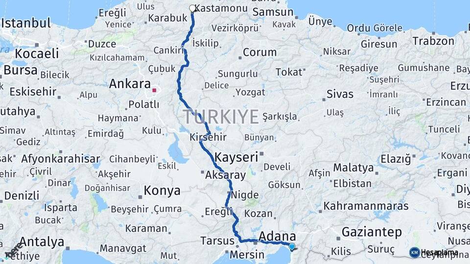 Hatay Dörtyol Kastamonu Arası Kaç Km - Yol Haritası