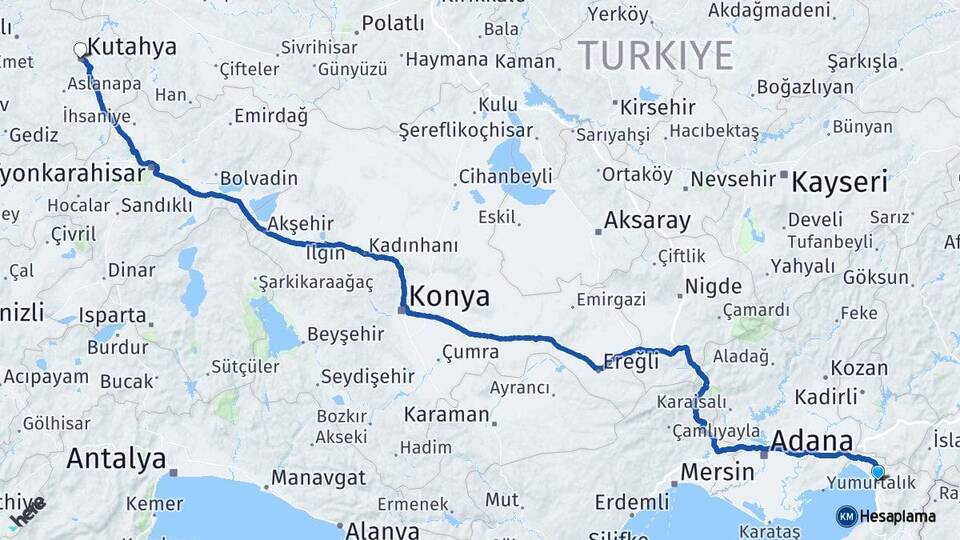 Hatay Dörtyol Kütahya Arası Kaç Km - Yol Haritası