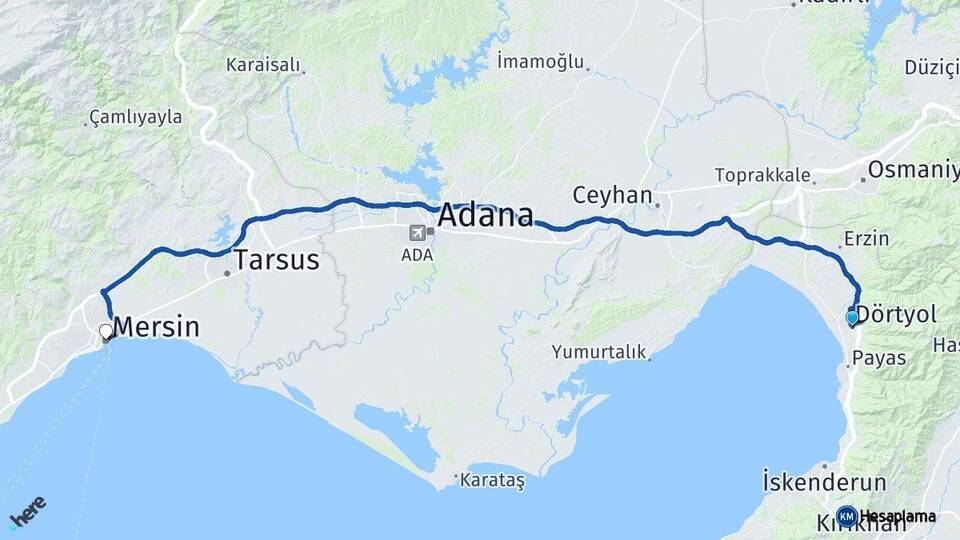Hatay Dörtyol Mersin Arası Kaç Km - Yol Haritası