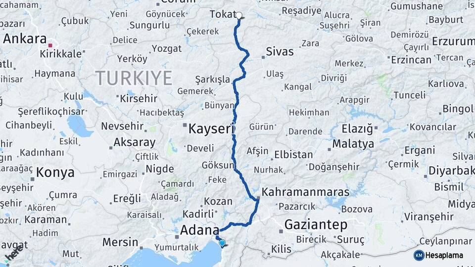 Hatay Dörtyol Tokat Arası Kaç Km - Yol Haritası