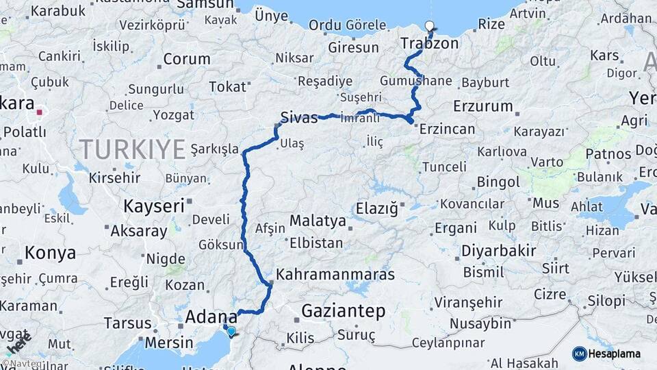 Hatay Dörtyol Trabzon Arası Kaç Km - Yol Haritası