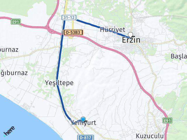 Hatay Dörtyol Yeniyurt Erzin Arası Kaç Km - Yol Haritası