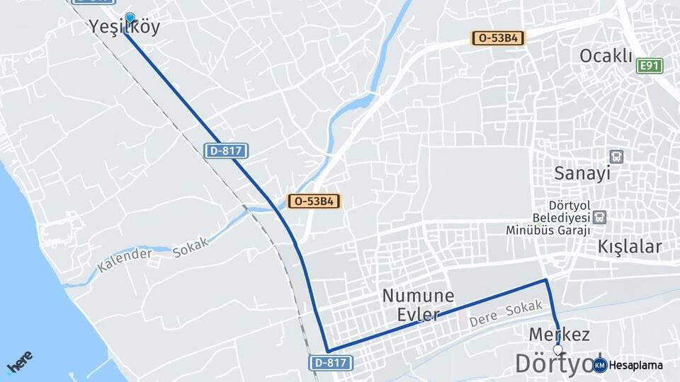 Hatay Dörtyol Yeşilköy Dörtyol Arası Kaç Km - Yol Haritası