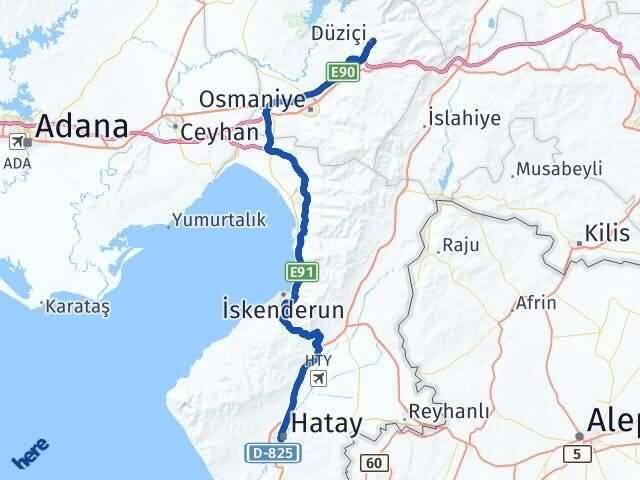 Hatay Düziçi Arası Kaç Km - Yol Tarifi