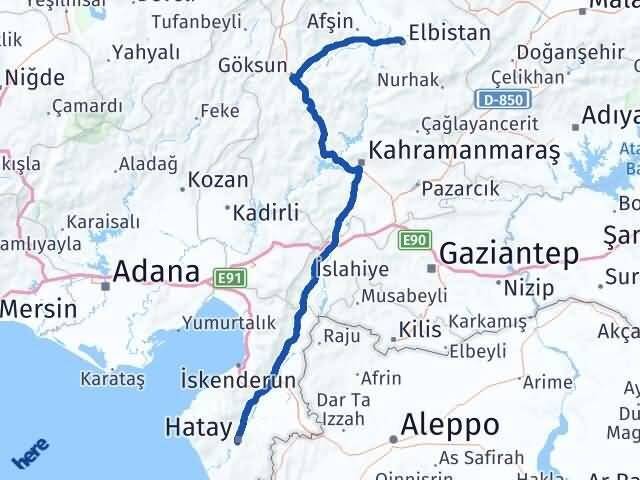 Hatay Elbistan Kahramanmaraş Arası Kaç Km - Yol Haritası