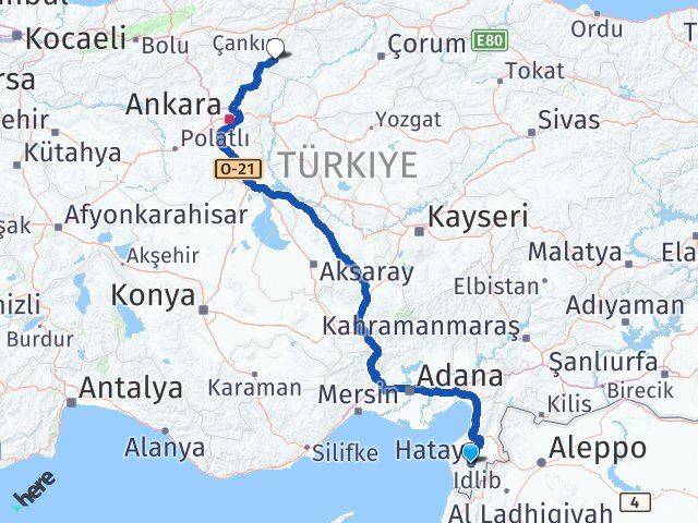 Hatay Eldivan Çankırı Arası Kaç Km - Yol Haritası