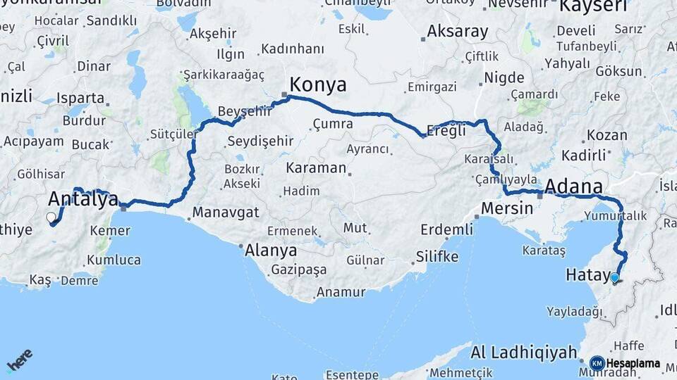 Hatay Elmalı Antalya Arası Kaç Km - Yol Haritası