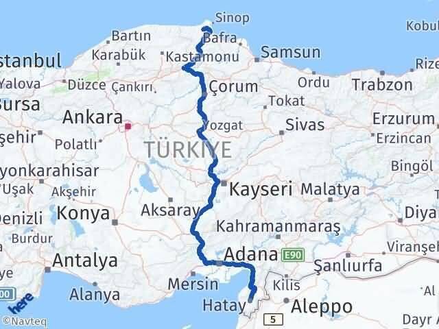 Hatay Erfelek Sinop Arası Kaç Km - Yol Haritası