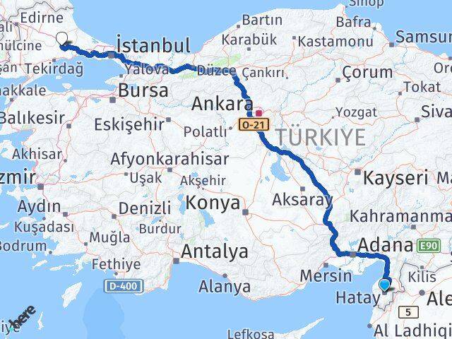 Hatay Ergene Tekirdağ Arası Kaç Km - Yol Haritası