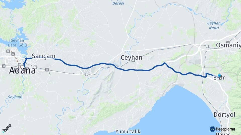 Hatay Erzin Adana Arası Kaç Km - Yol Haritası