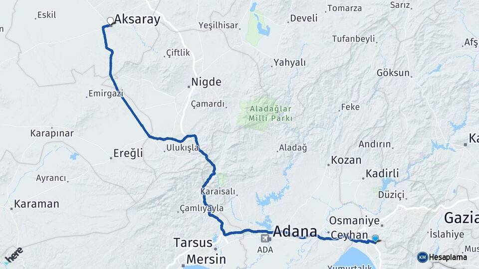 Hatay Erzin Aksaray Arası Kaç Km - Yol Haritası