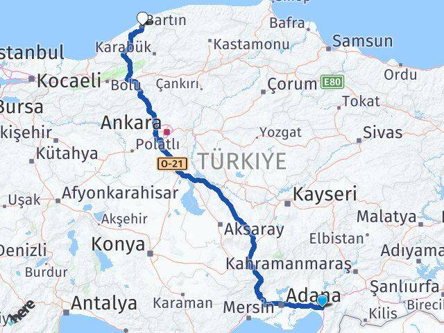 Hatay Erzin Bartın Arası Kaç Km - Yol Haritası