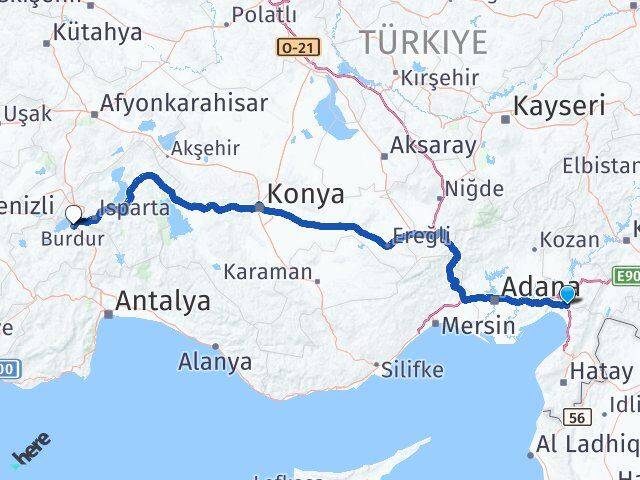 Hatay Erzin Burdur Arası Kaç Km - Yol Haritası