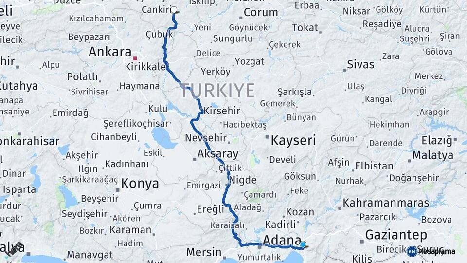 Hatay Erzin Çankırı Arası Kaç Km - Yol Haritası