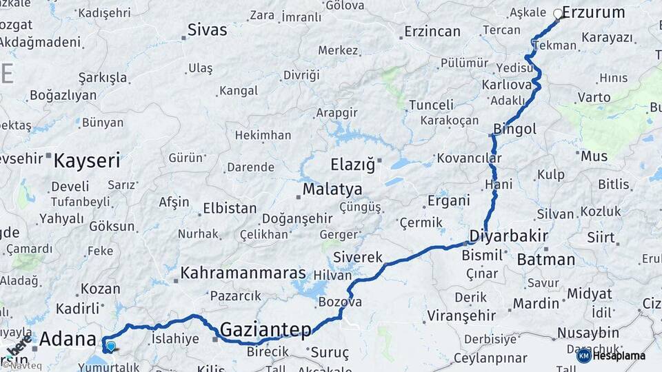 Hatay Erzin Erzurum Arası Kaç Km - Yol Haritası