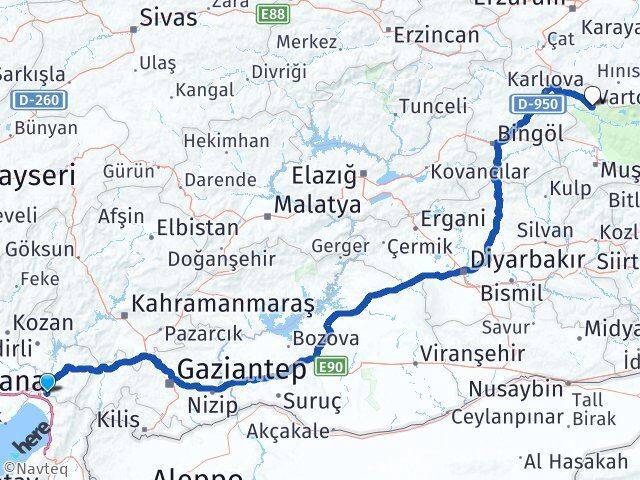 Hatay Erzin Gökdere Varto Muş Arası Kaç Km - Yol Haritası