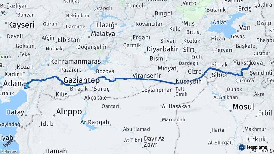 Hatay Erzin Hakkari Arası Kaç Km - Yol Haritası