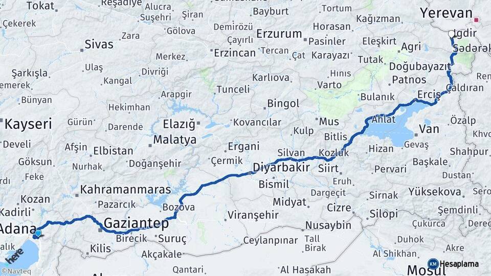 Hatay Erzin Iğdır Arası Kaç Km - Yol Haritası