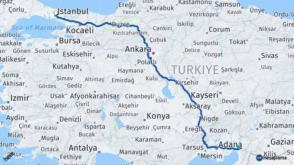 Hatay Erzin İstanbul Arası Kaç Km - Yol Haritası
